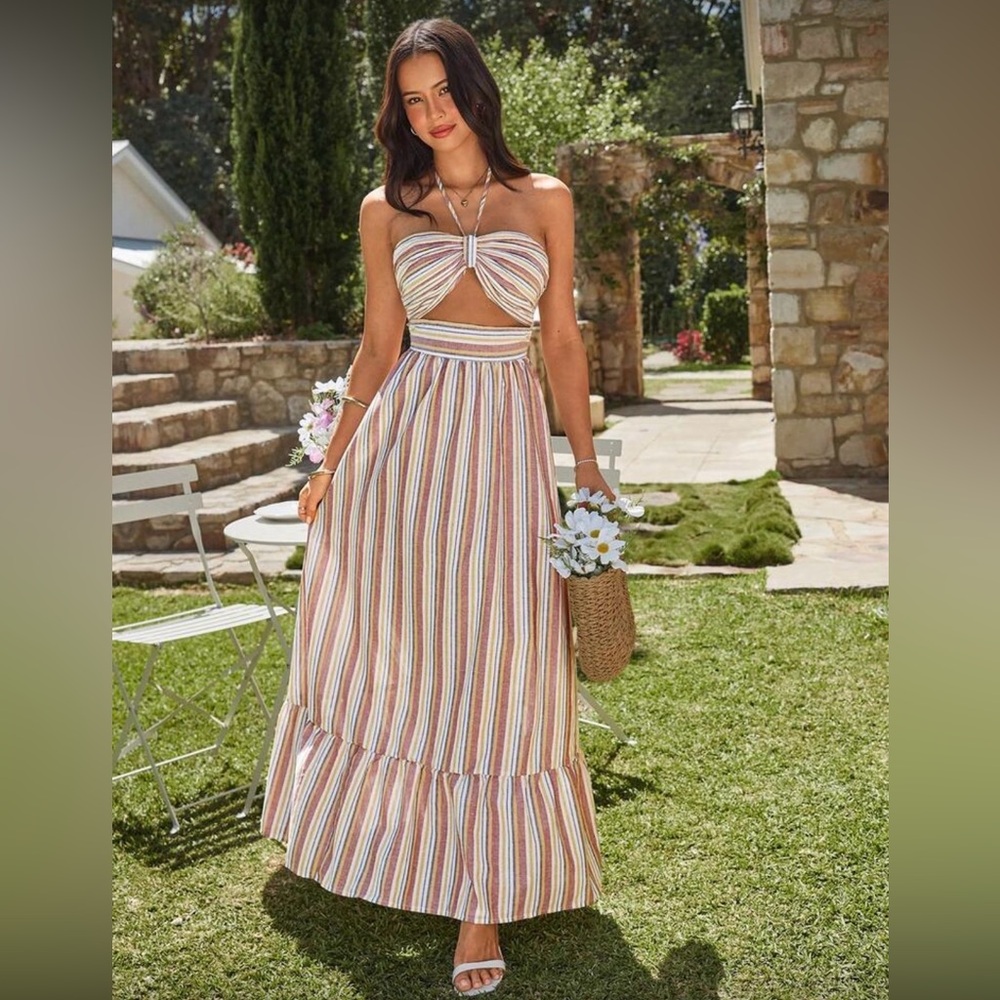 SHEIN Multicolor Striped Strapless Dress
